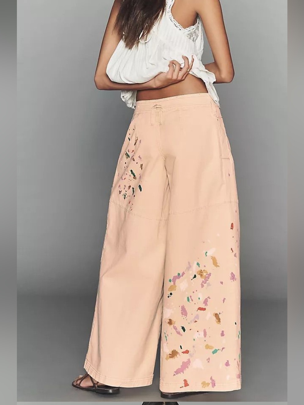 98S. NWT Anthropologie Simona Palazzo Pants Paint Craft Neutral $158 - Picture 2 of 7